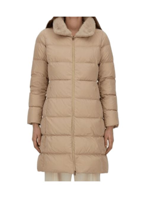 Giaccone lungo da donna in raso con collo in eco pelliccia, colore chantilly HERNO | PI002124D12170Z1985